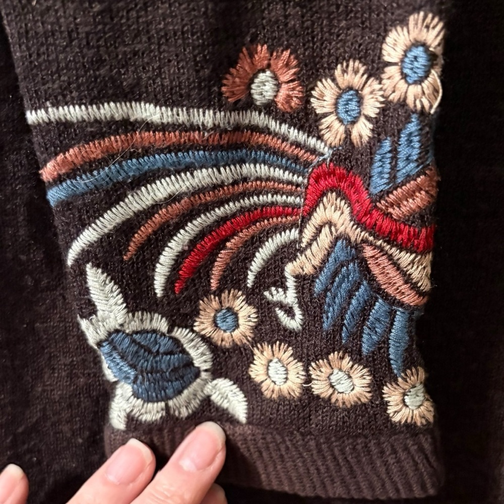 Johnny Was Biya Embroidered Sweater Women's Top Small Peacocks & Turtles - Picture 5 of 8